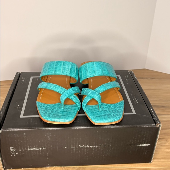 Lucchese Turquoise Caiman Criss Cross Sandal - Picture 2 of 6